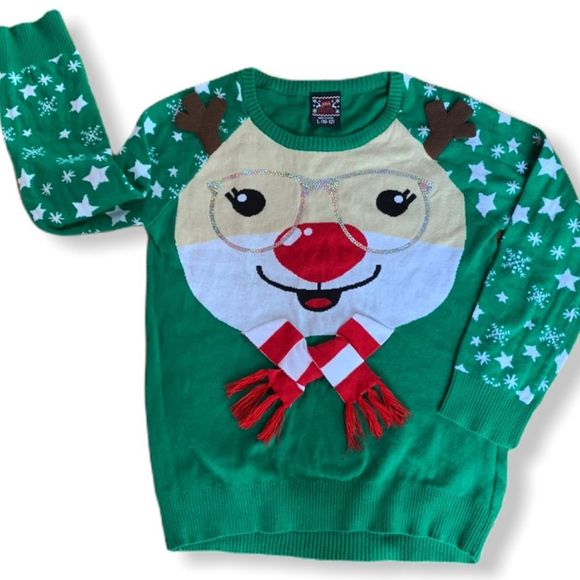 Rudolph The Red Nose Reindeer 3D Holiday Sweater Puffy Glitter - Picture 6 of 7